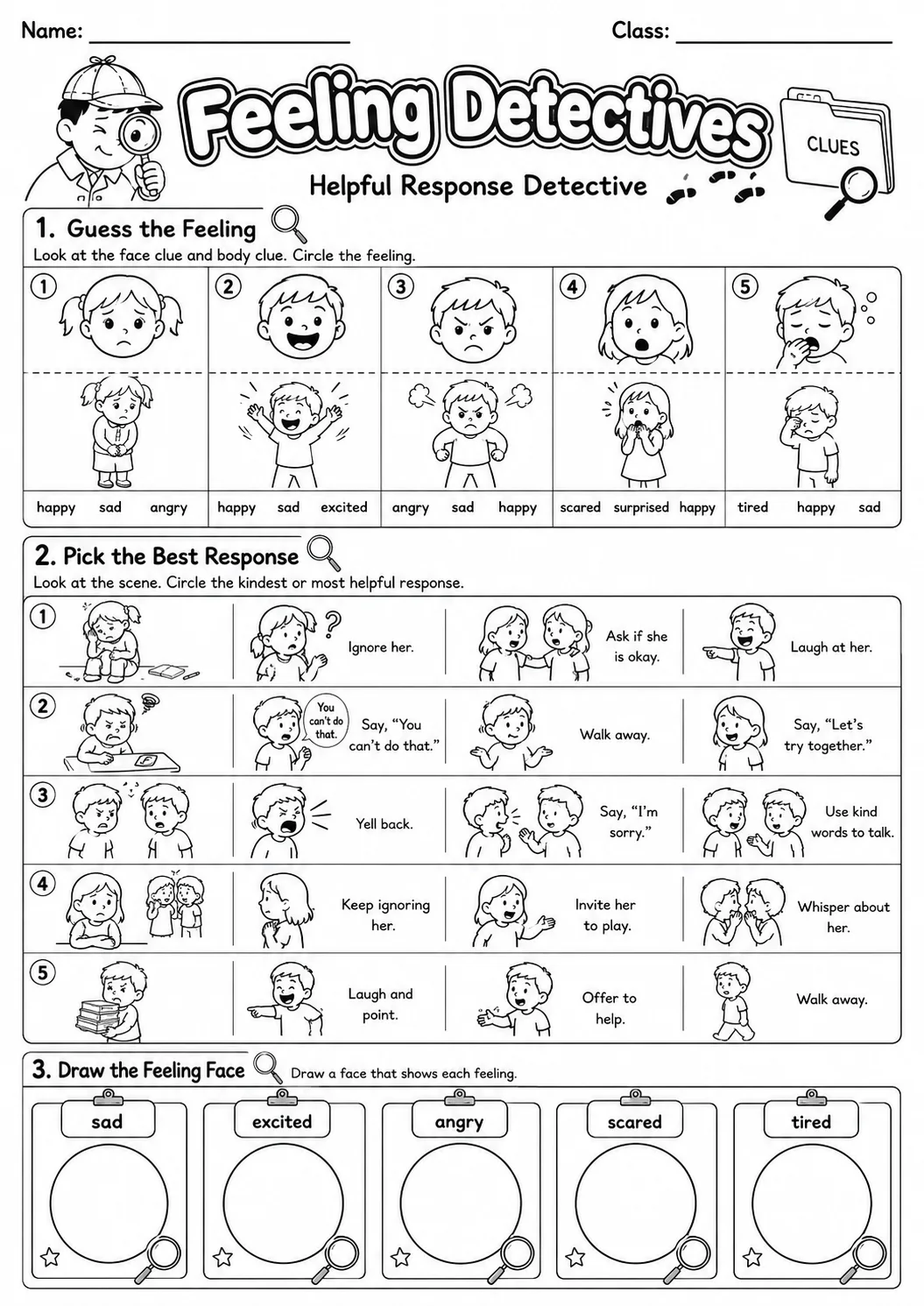 Feeling Detectives Worksheet Pack page 9 preview