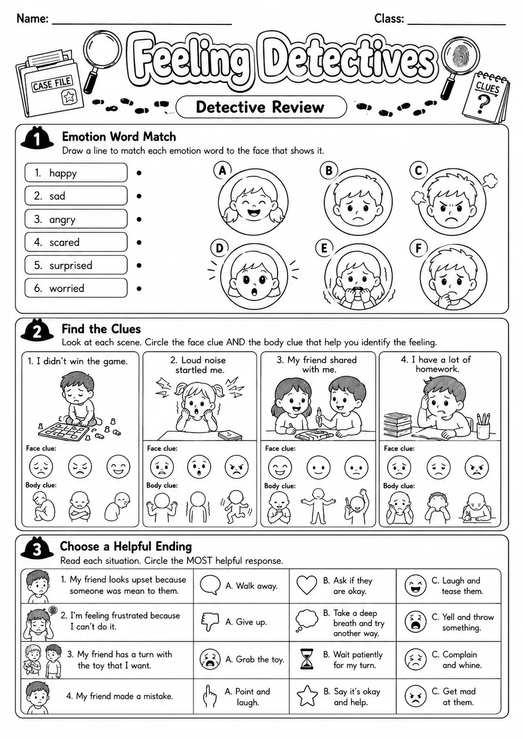Feeling Detectives Worksheet Pack page 10 preview