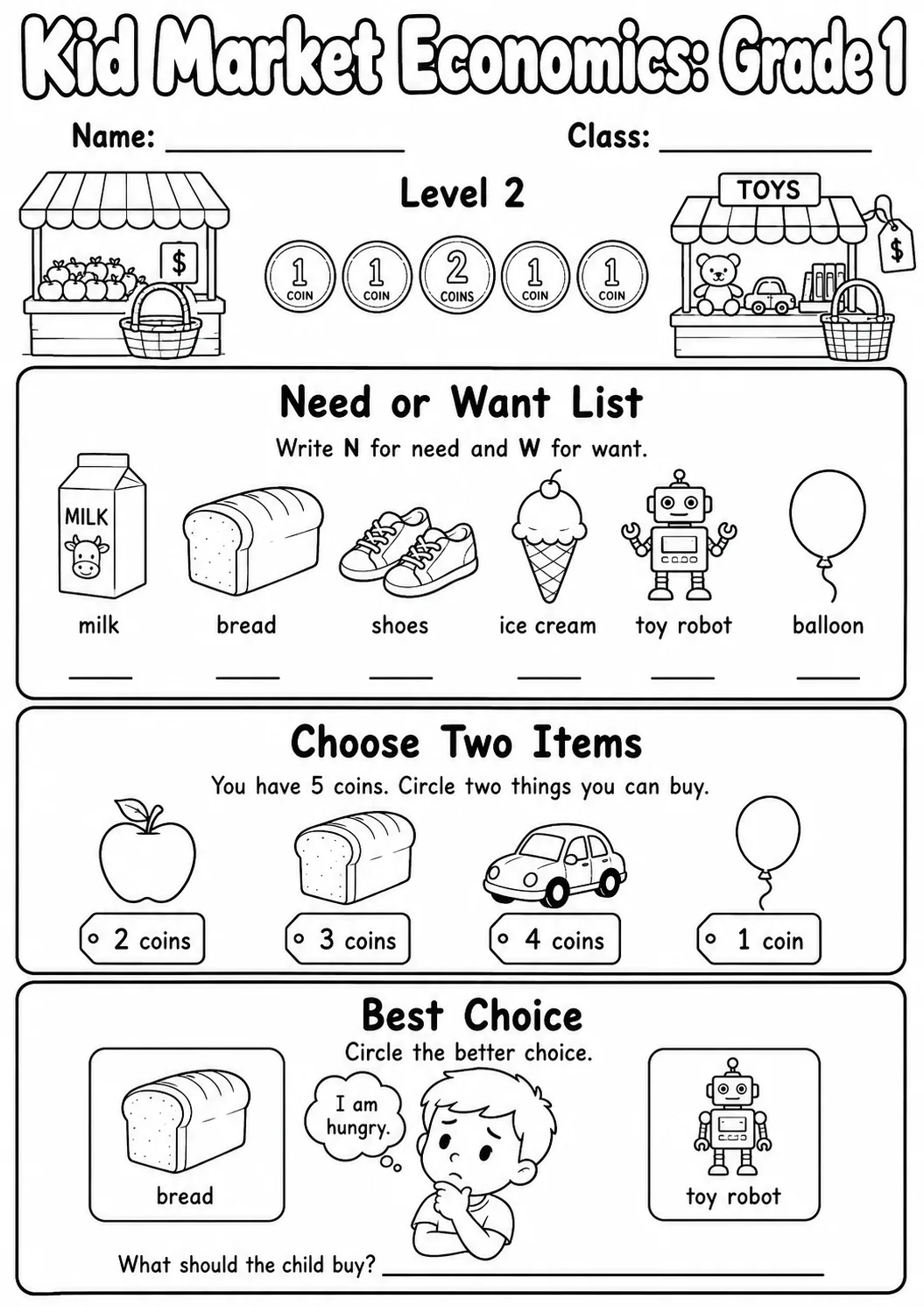 Market Economics: Needs and Wants Worksheet Pack page 4 preview
