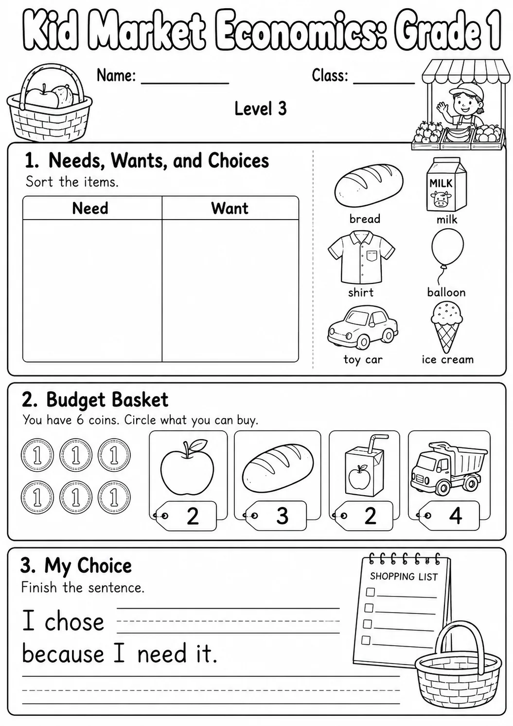 Market Economics: Needs and Wants Worksheet Pack page 7 preview