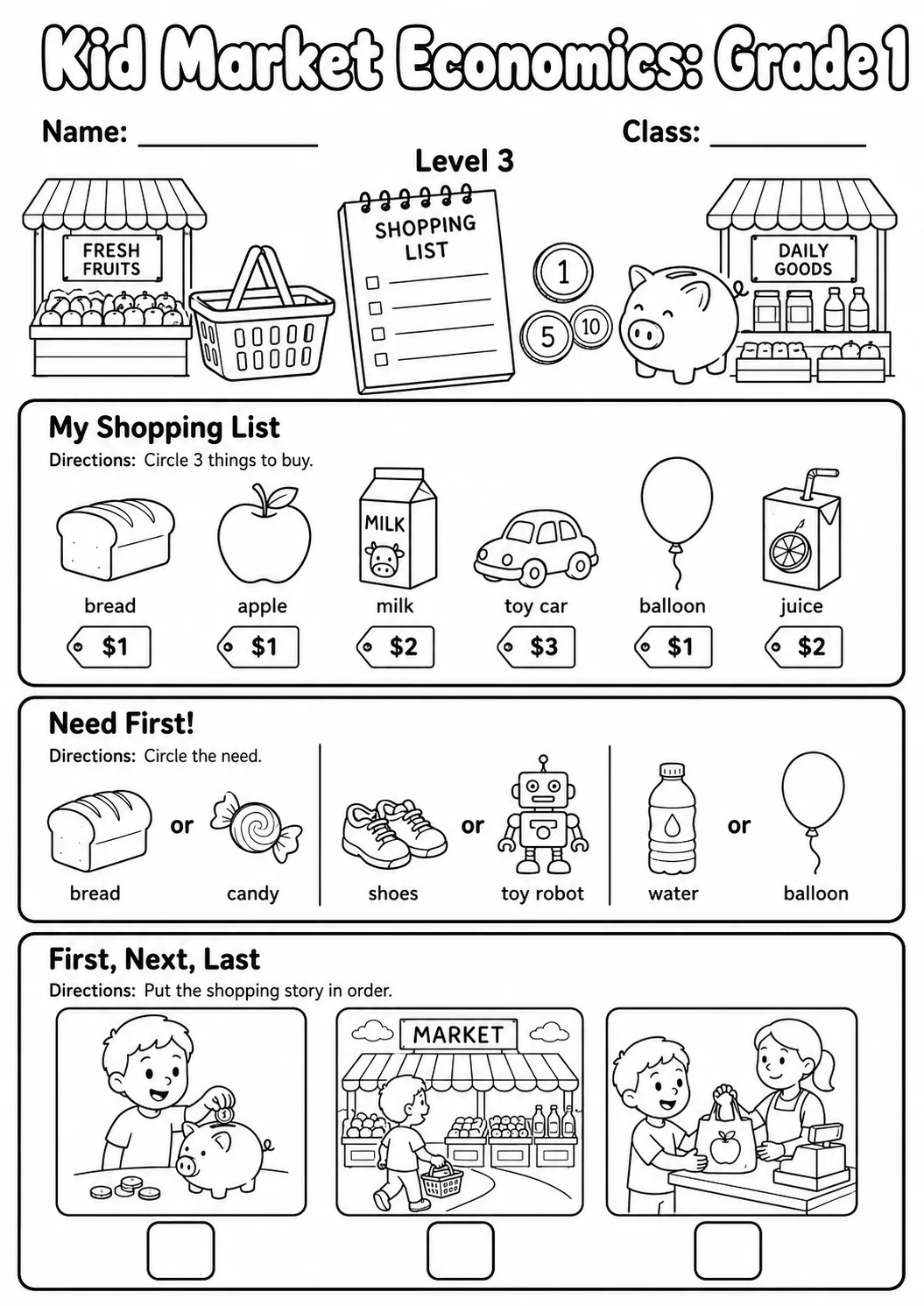 Market Economics: Needs and Wants Worksheet Pack page 10 preview