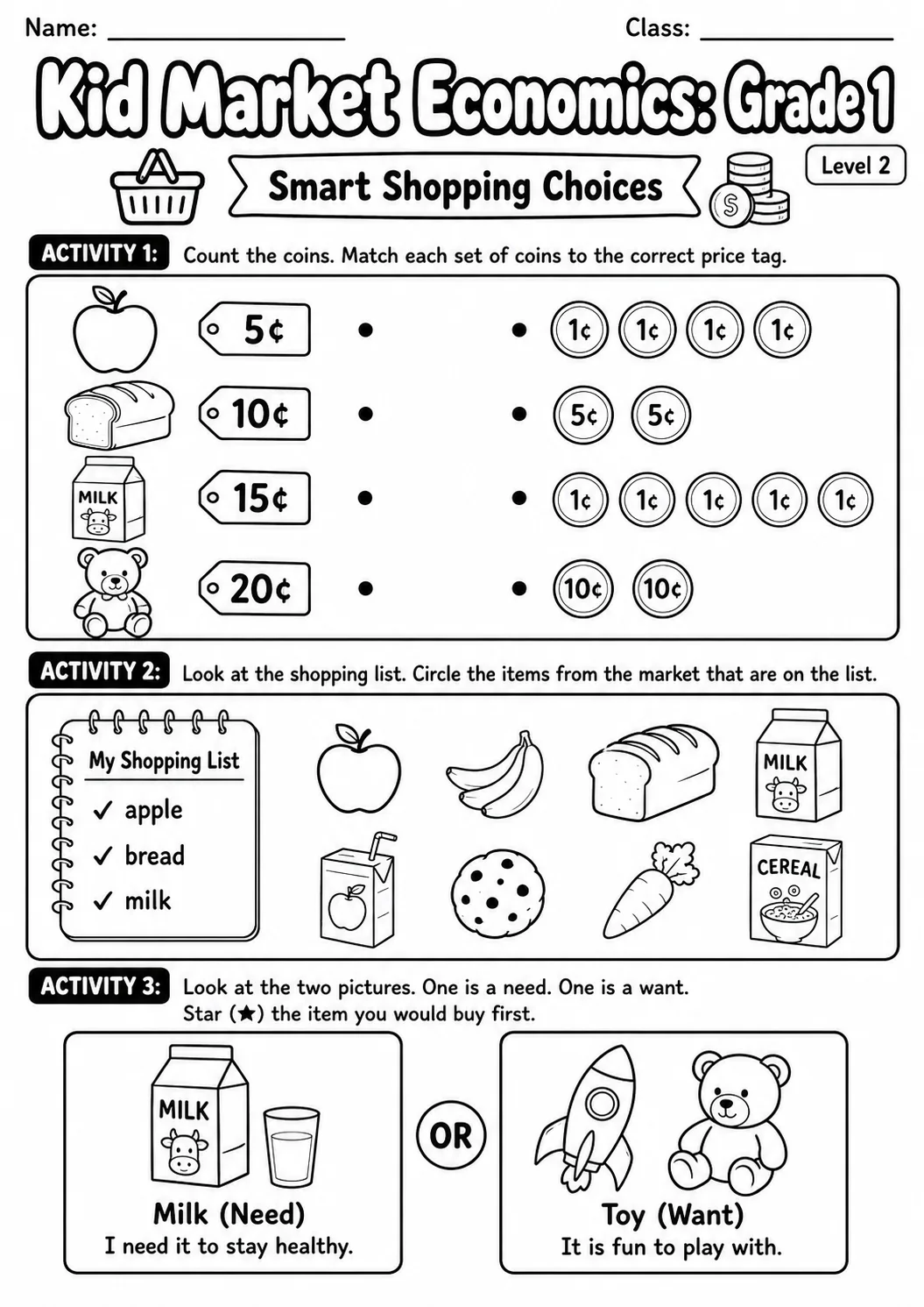 Market Economics: Needs and Wants Worksheet Pack page 4 preview
