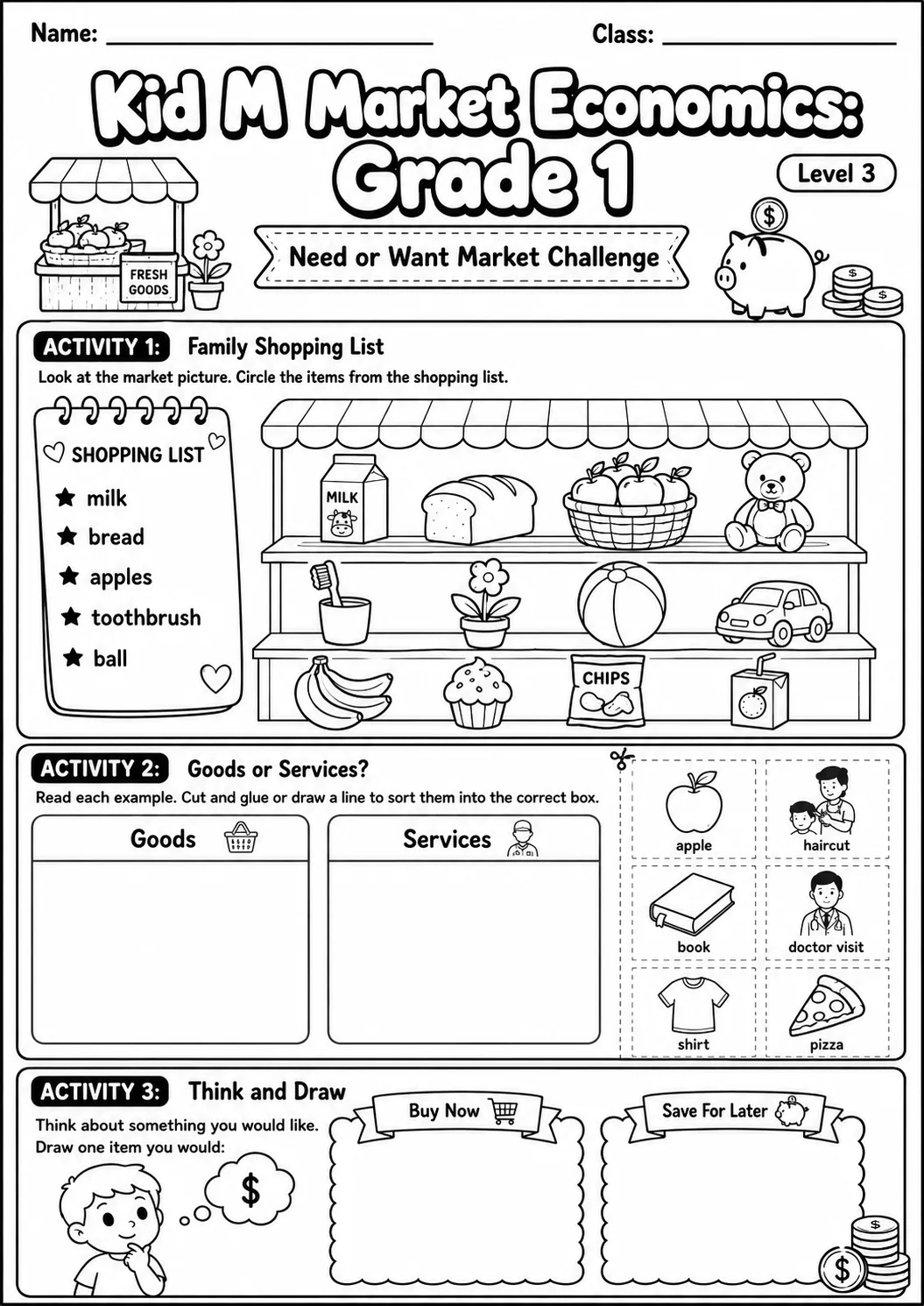 Market Economics: Needs and Wants Worksheet Pack page 7 preview