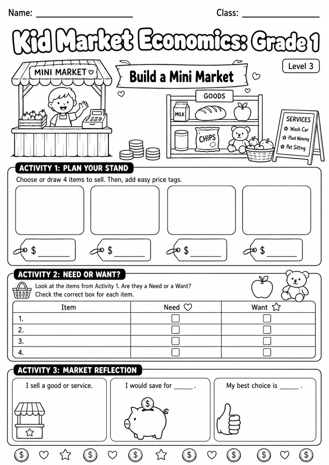 Market Economics: Needs and Wants Worksheet Pack page 10 preview