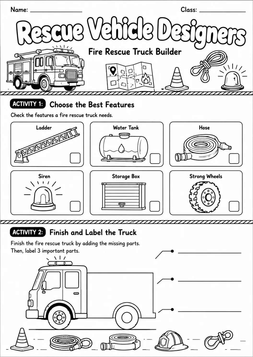 Rescue Vehicle Design Worksheet Pack printable Technology worksheet preview from KiwiBee