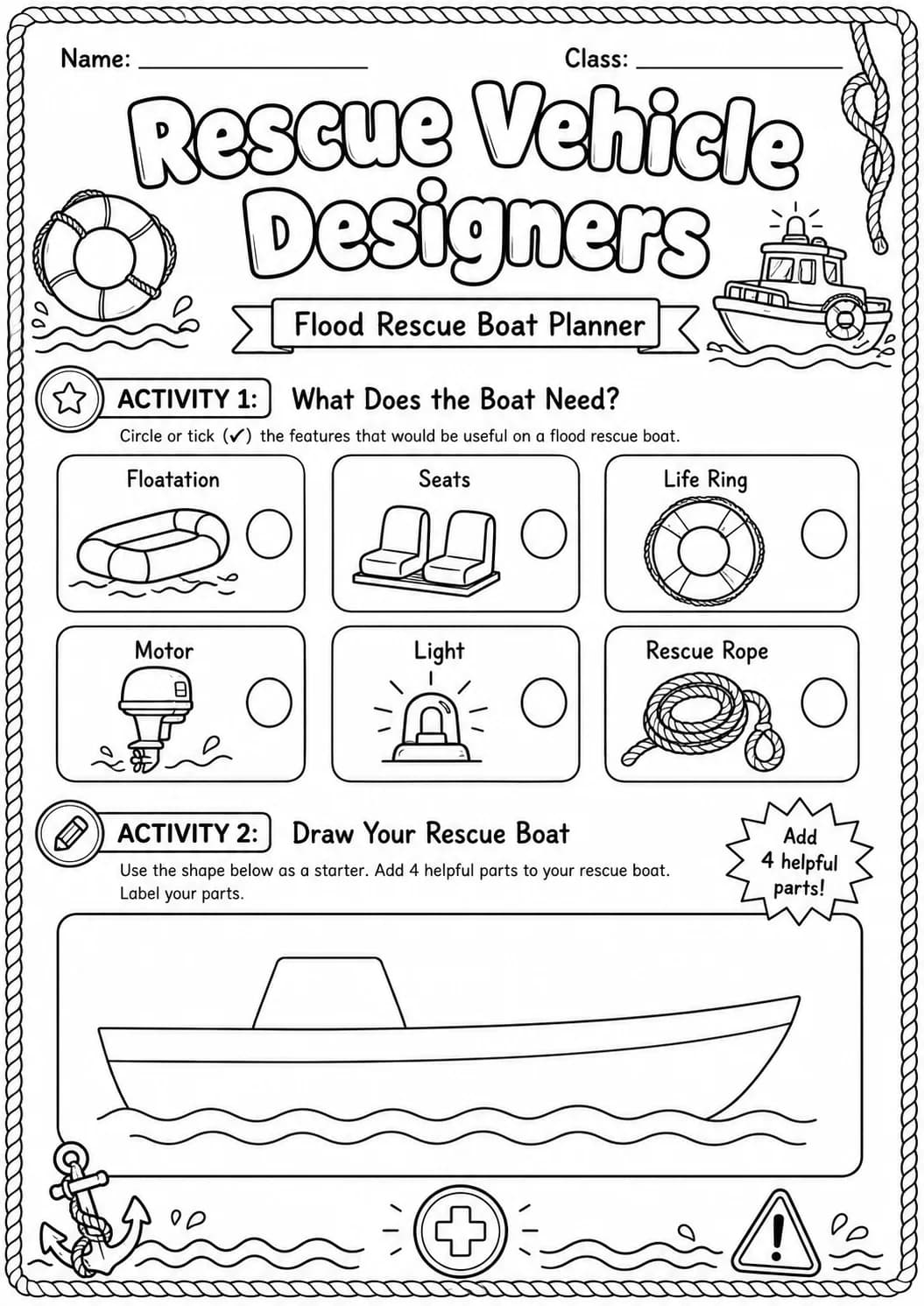 Rescue Vehicle Design Worksheet Pack page 2 preview