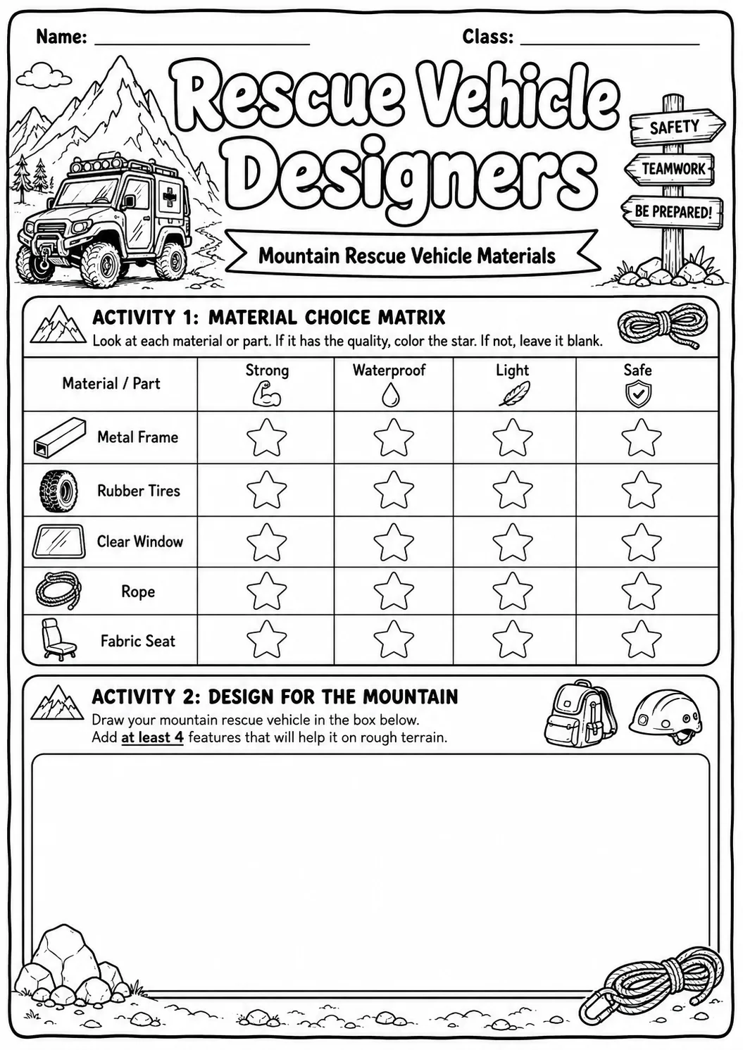 Rescue Vehicle Design Worksheet Pack page 5 preview