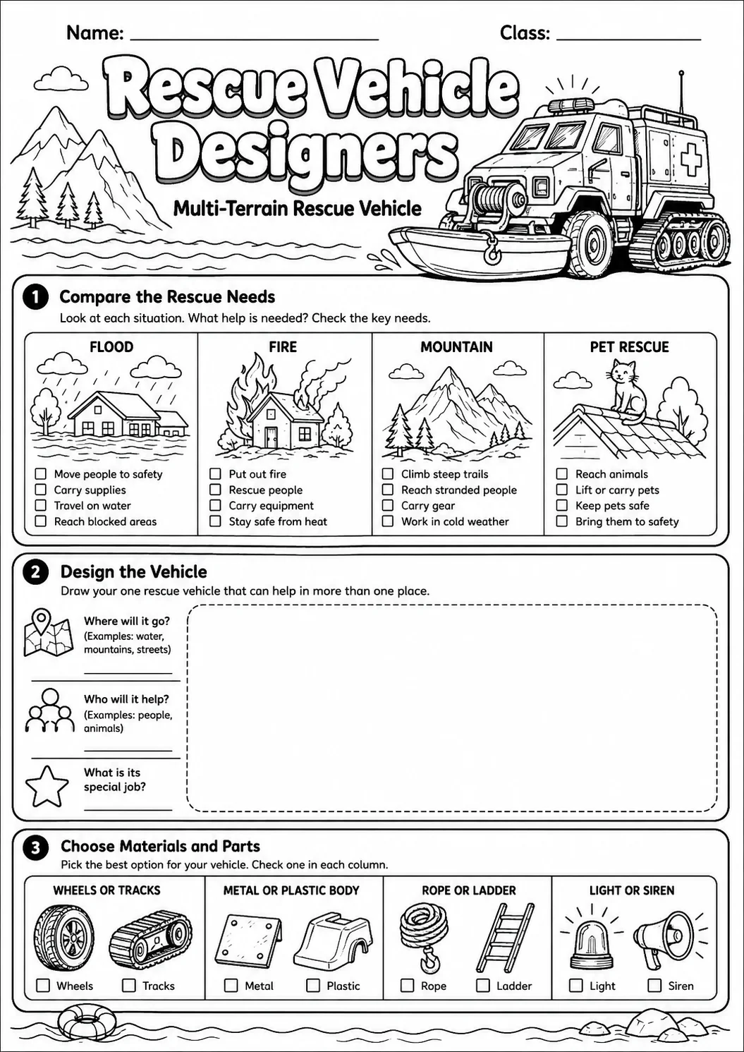 Rescue Vehicle Design Worksheet Pack page 8 preview