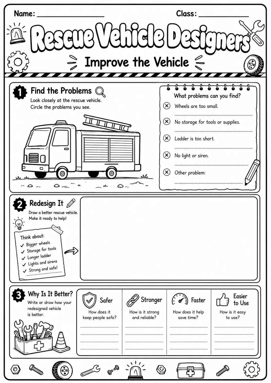 Rescue Vehicle Design Worksheet Pack page 9 preview