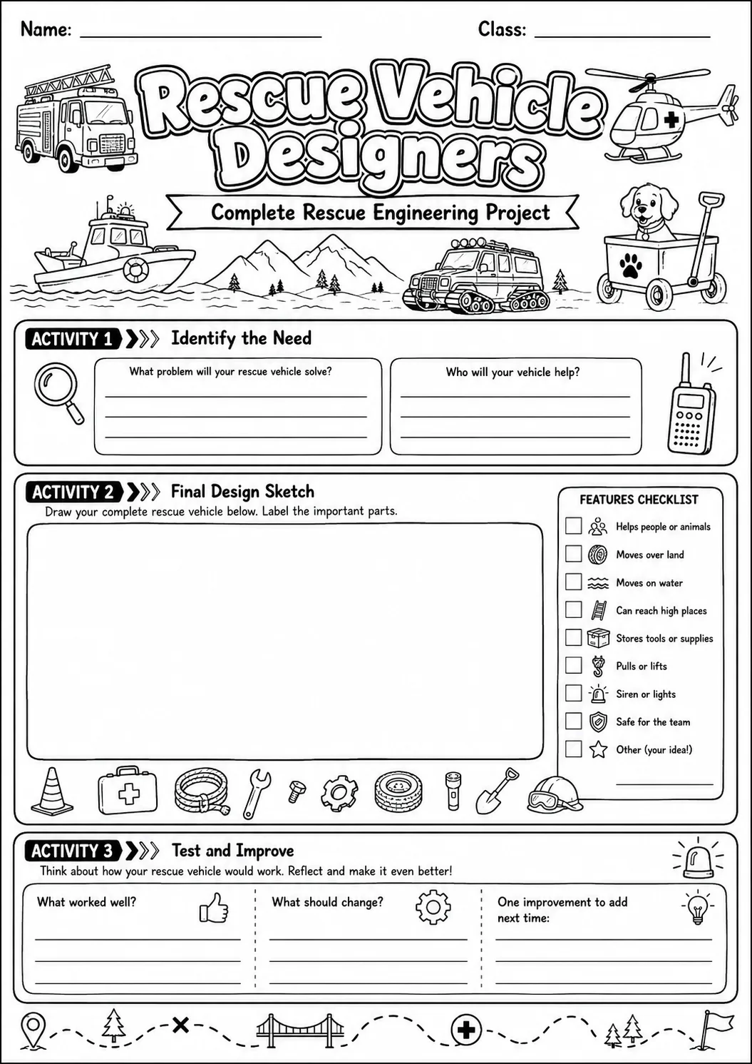 Rescue Vehicle Design Worksheet Pack page 10 preview