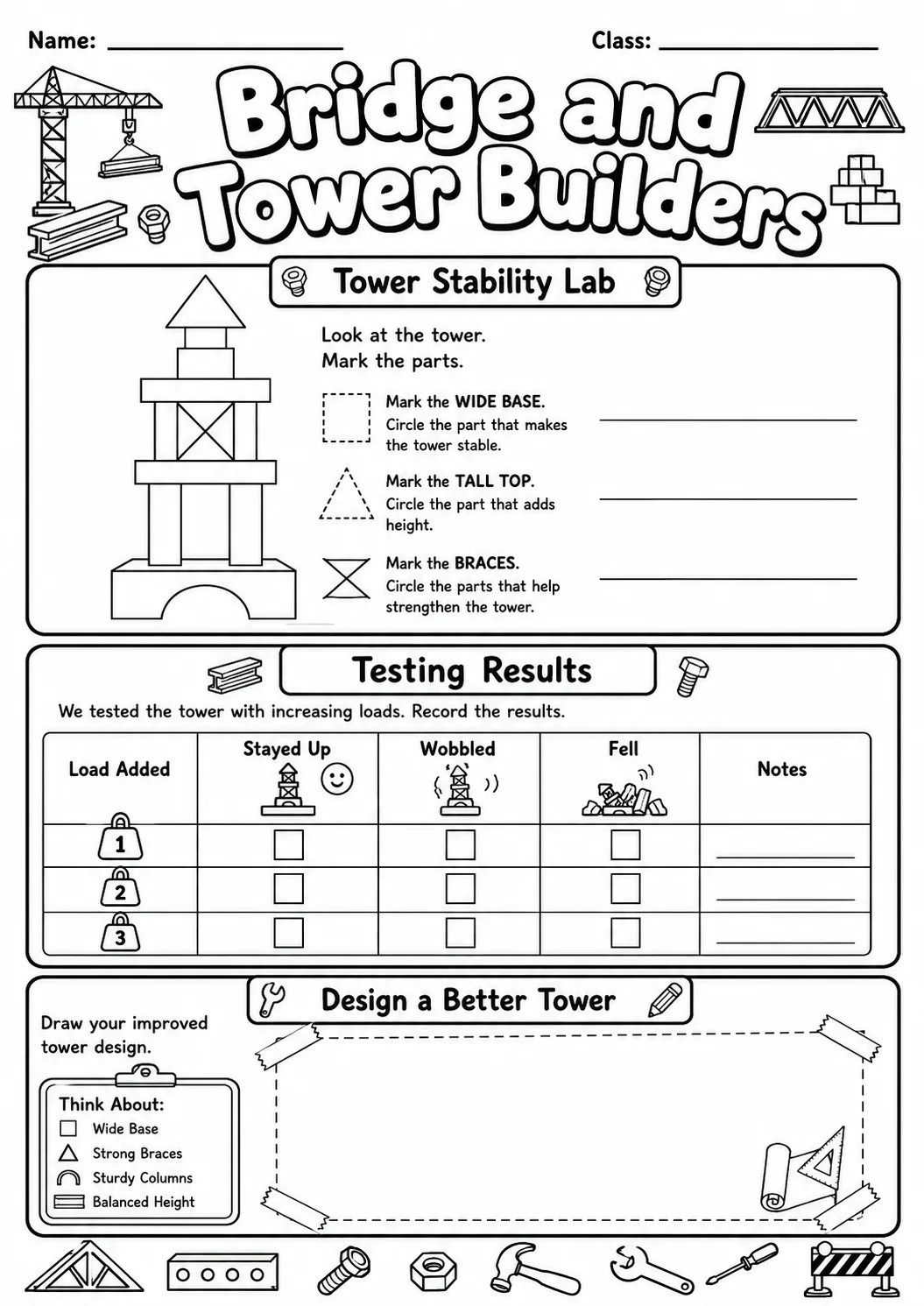 Tower Builder Engineering Worksheet Pack page 8 preview