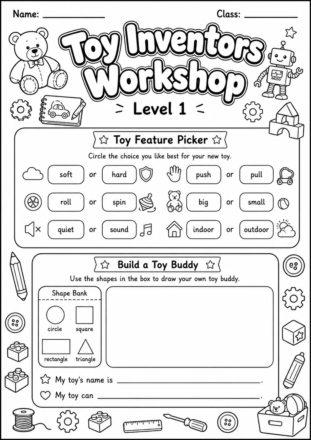 Toy Workshop Design Worksheet Pack page 3 preview