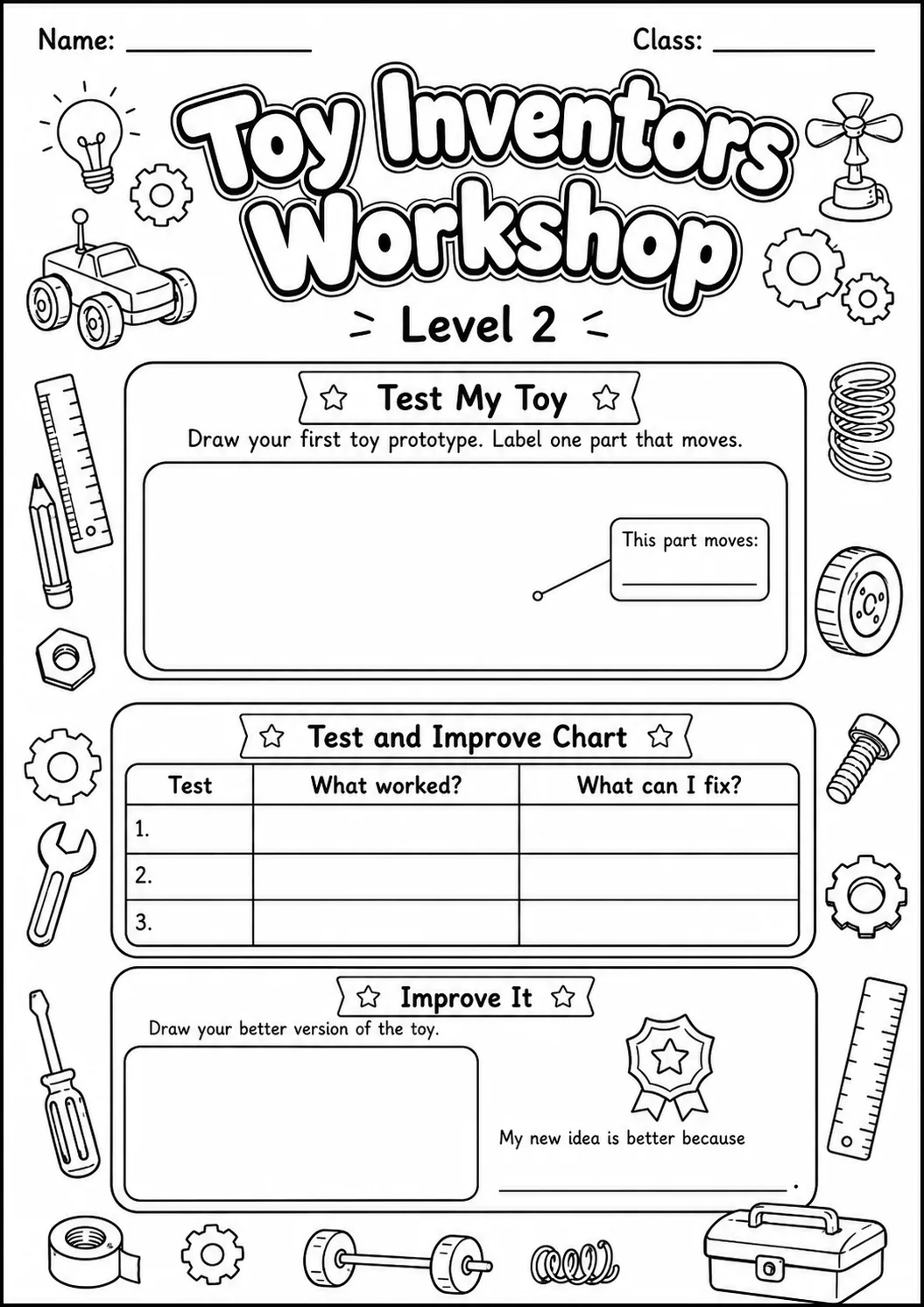 Toy Workshop Design Worksheet Pack page 5 preview