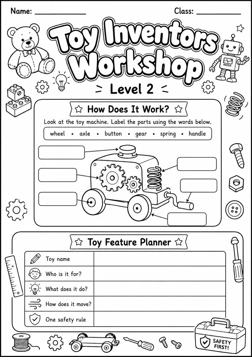 Toy Workshop Design Worksheet Pack page 6 preview