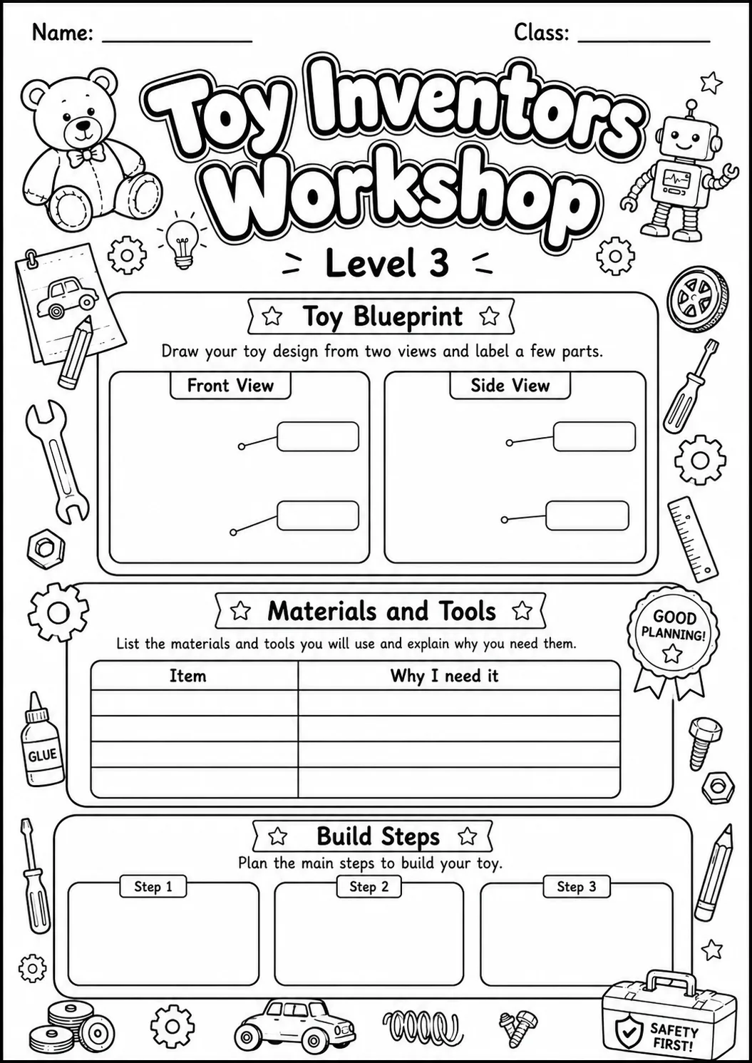 Toy Workshop Design Worksheet Pack page 8 preview