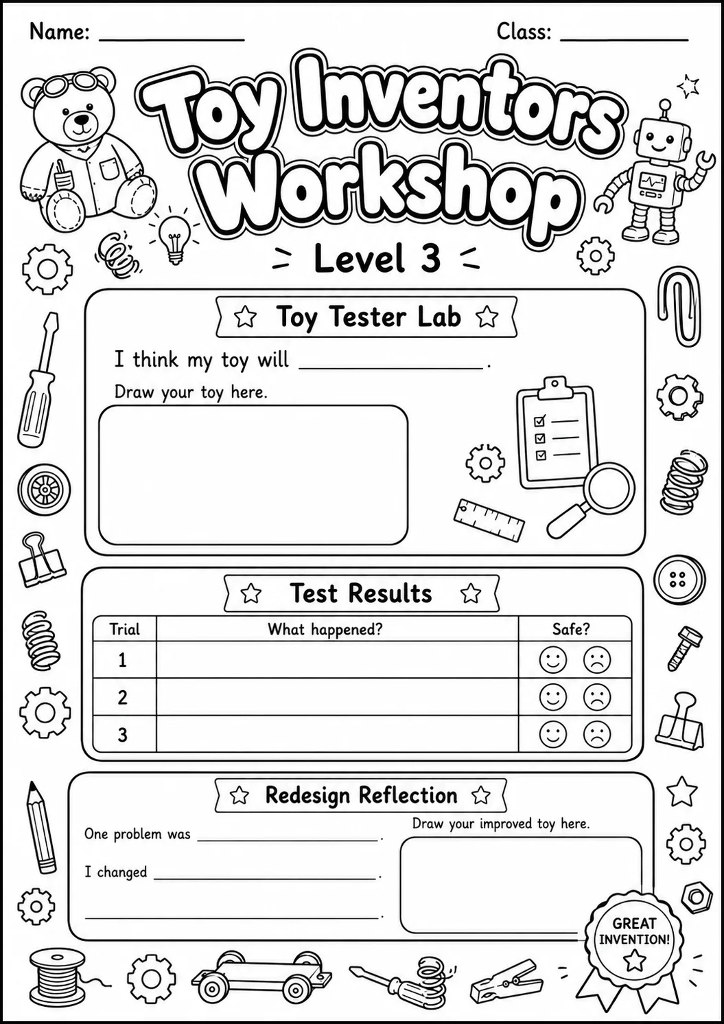 Toy Workshop Design Worksheet Pack page 9 preview