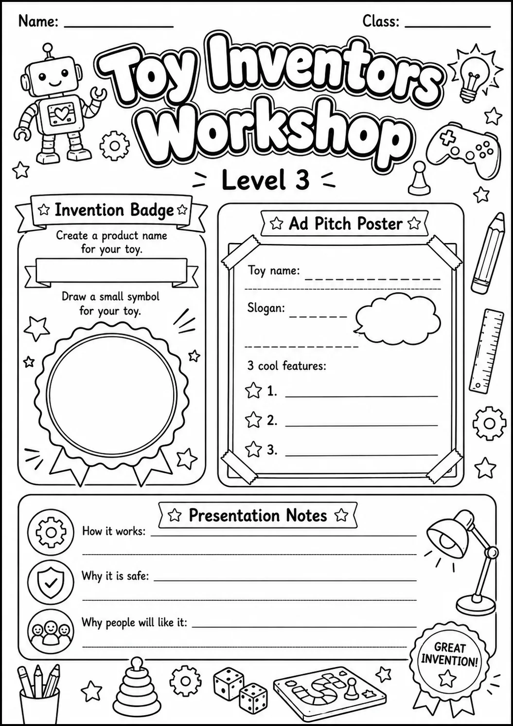 Toy Workshop Design Worksheet Pack page 10 preview