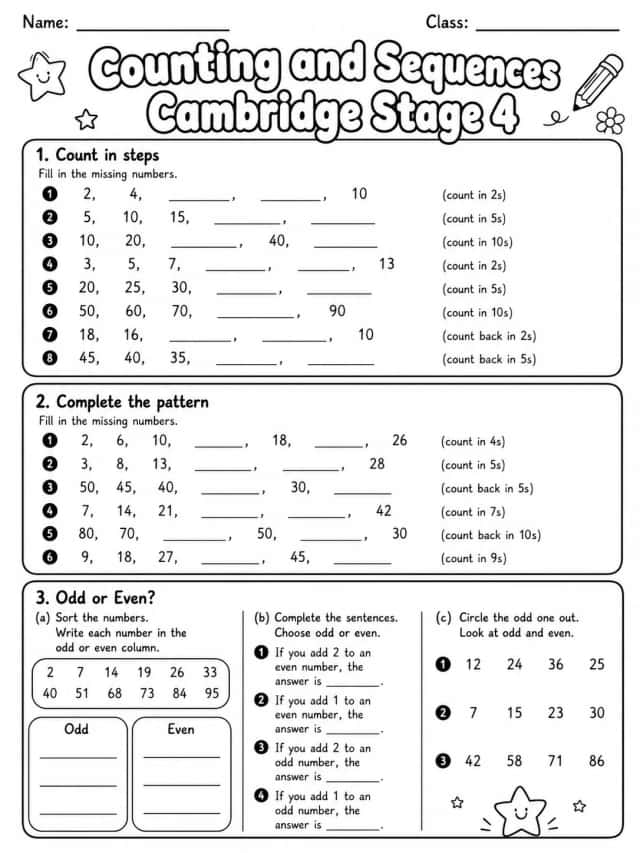 Counting and Sequences Cambridge Stage 4