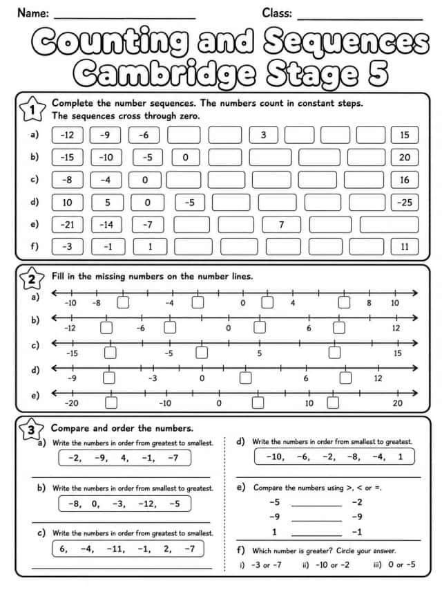 Counting and Sequences Cambridge Stage 5