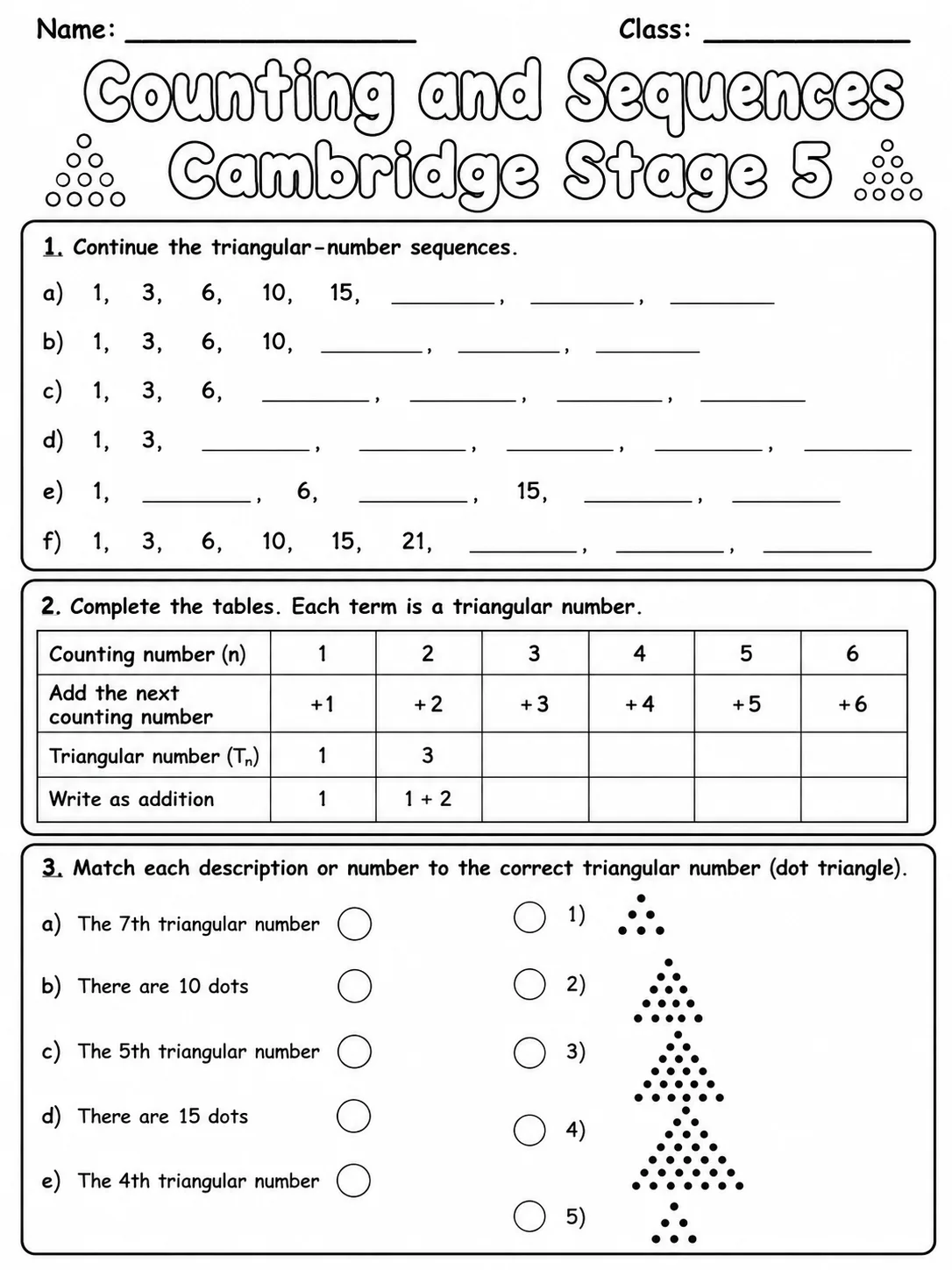 Counting and Sequences Cambridge Stage 5