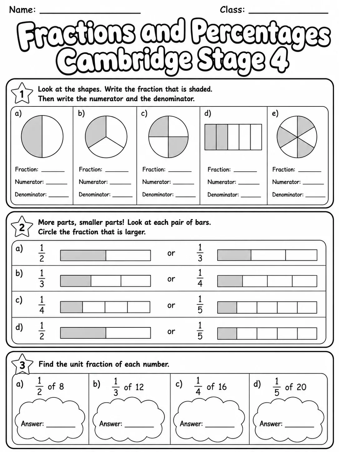 Fractions and Percentages Cambridge Stage 4
