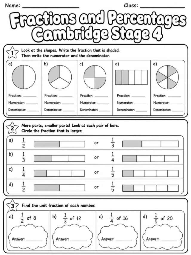 Fractions and Percentages Cambridge Stage 4