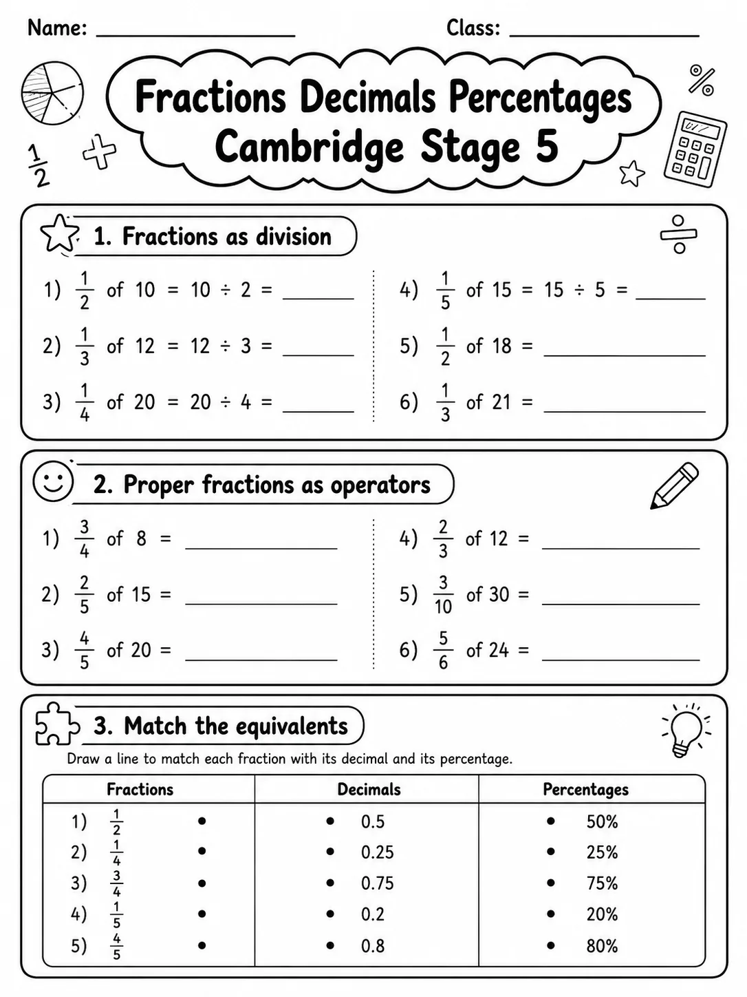 Fractions Decimals Percentages Cambridge Stage 5