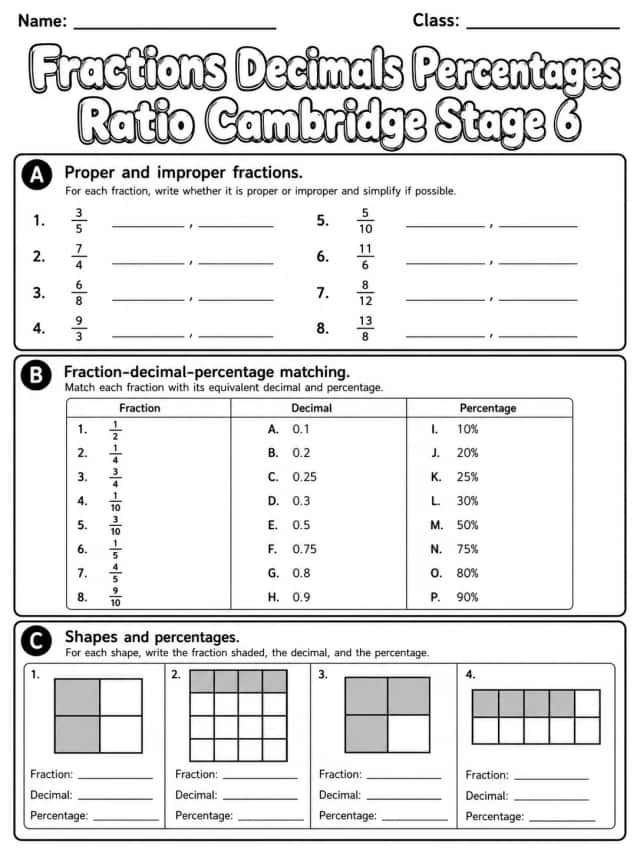 Fractions Decimals Percentages Ratio Cambridge Stage 6