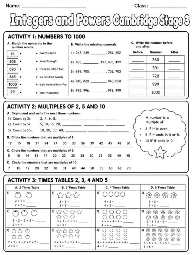 Integers and Powers Cambridge Stage 3