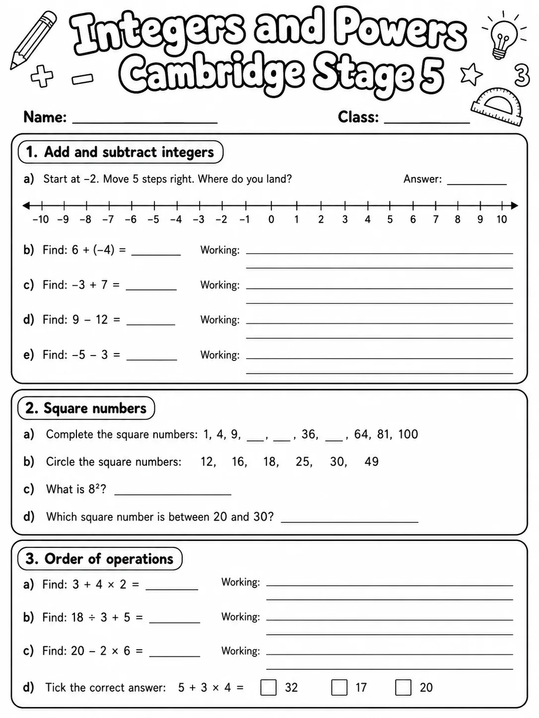 Integers and Powers Cambridge Stage 5