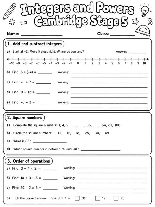 Integers and Powers Cambridge Stage 5