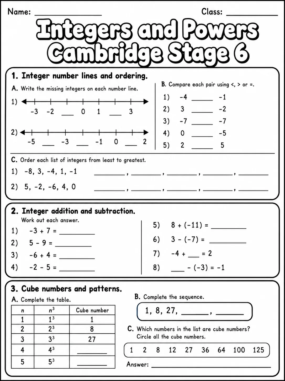 Integers and Powers Cambridge Stage 6