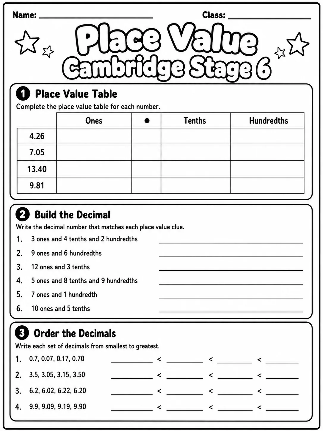Place Value Cambridge Stage 6