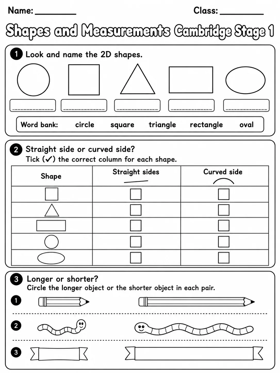Shapes and Measurements Cambridge Stage 1