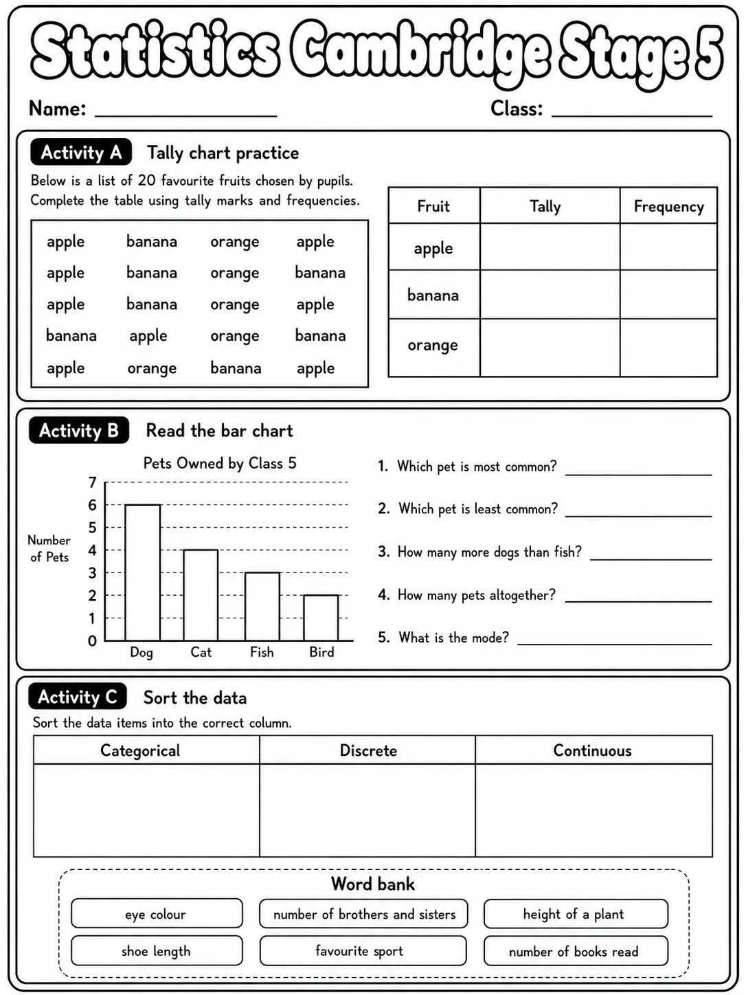 Statistics Cambridge Stage 5
