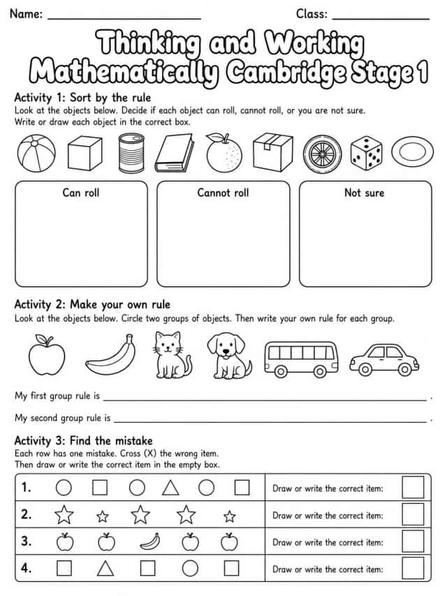 Thinking and Working Mathematically Cambridge Stage 1