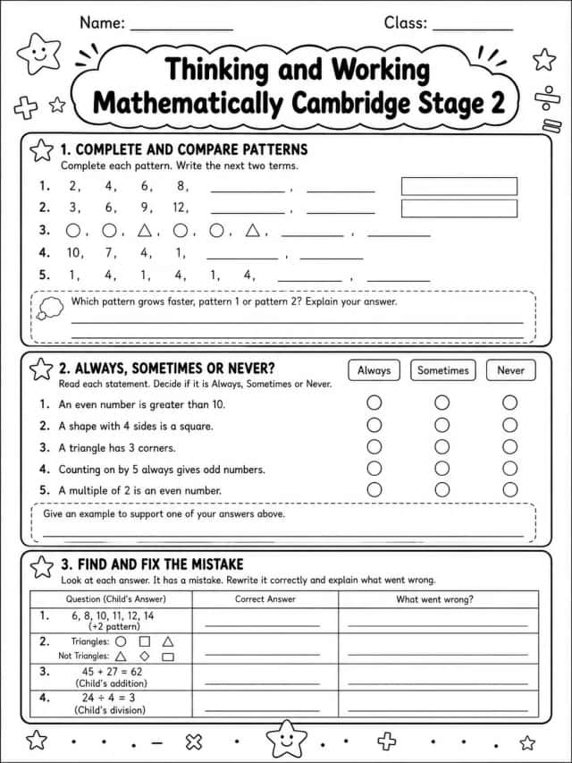 Thinking and Working Mathematically Cambridge Stage 2