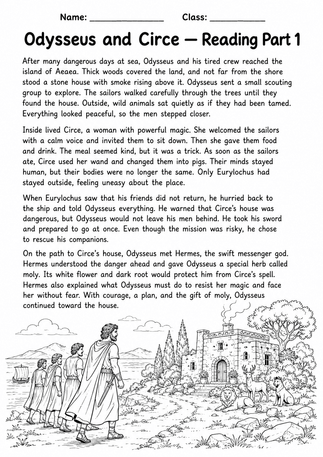 Odysseus and Circe Reading Comprehension | Grade 6 | 9 Pages first reading page