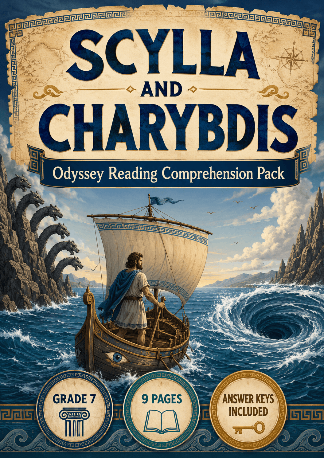 Scylla and Charybdis Reading Comprehension | Grade 7 | 9 Pages marketing cover