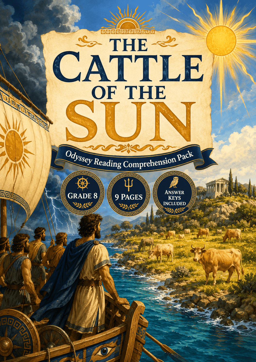 The Cattle of the Sun Reading Comprehension | Grade 8 | 9 Pages marketing cover