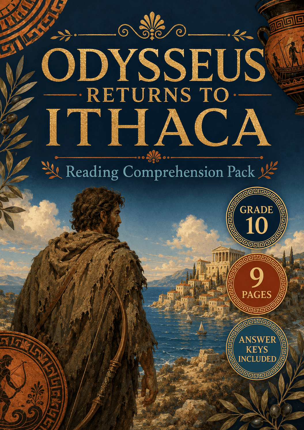 Odysseus Returns to Ithaca Reading Comprehension | Grade 10 | 9 Pages marketing cover