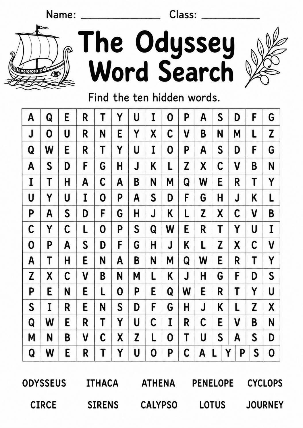 The Odyssey Activities and Puzzles | 9 Worksheets | Grades 4-7 first worksheet page
