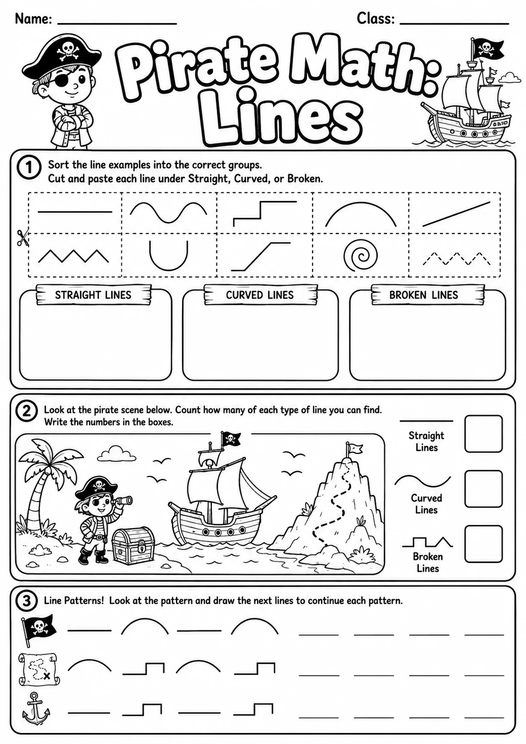 Pirate Math: Capacity and Volume Worksheet printable Pirate Math worksheet preview from KiwiBee