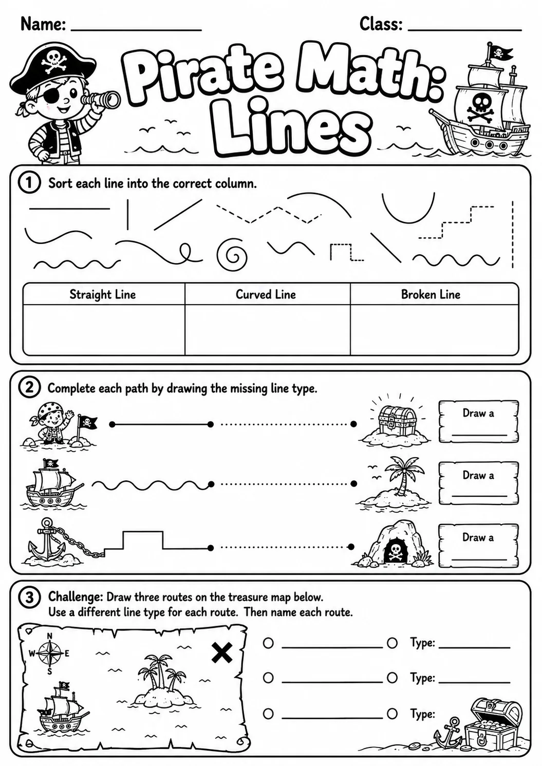 Pirate Math: Capacity and Volume Worksheet printable Pirate Math worksheet preview from KiwiBee