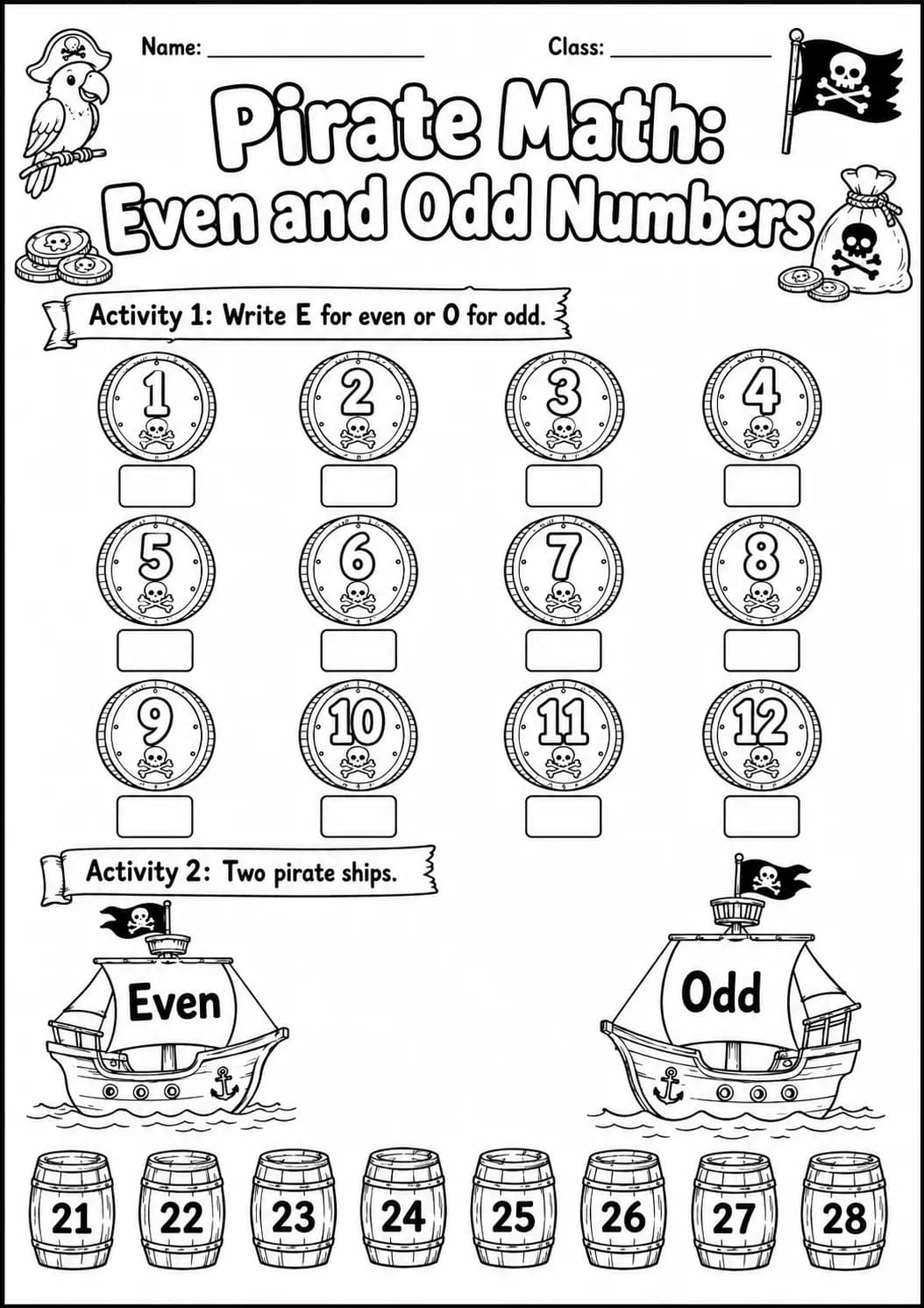 Pirate Math: Capacity and Volume Worksheet printable Pirate Math worksheet preview from KiwiBee