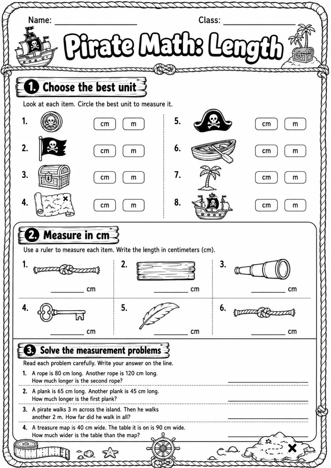 Pirate Math: Capacity and Volume Worksheet Pack page 5 printable Pirate Math preview