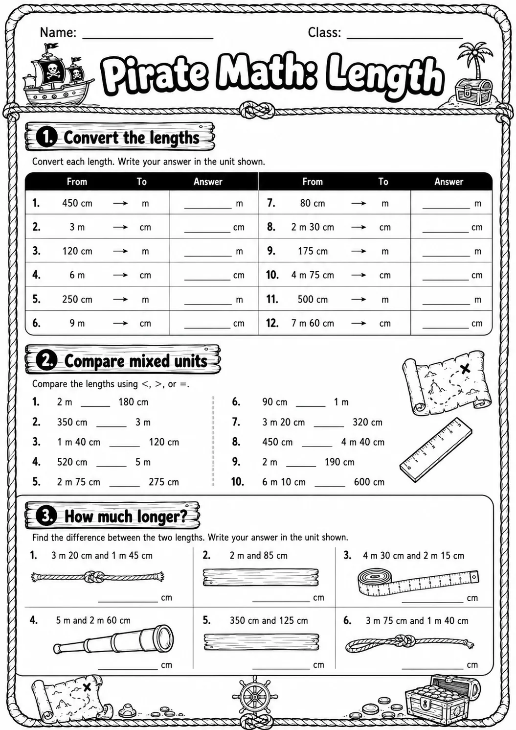 Pirate Math: Capacity and Volume Worksheet Pack page 7 printable Pirate Math preview