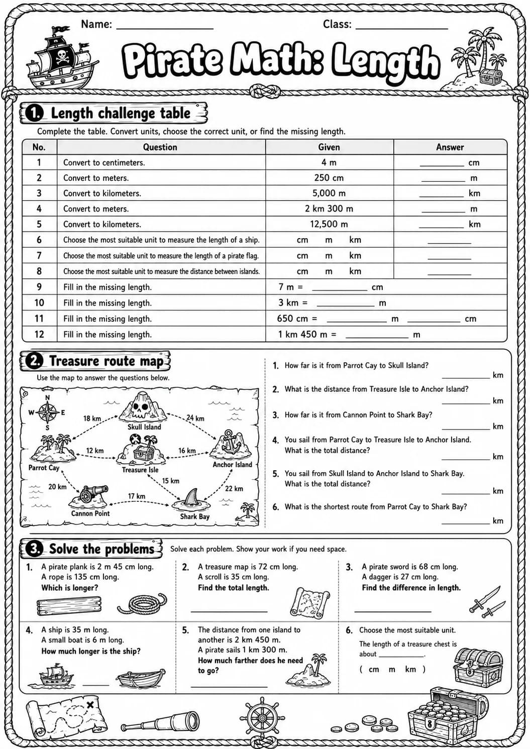Pirate Math: Capacity and Volume Worksheet Pack page 10 printable Pirate Math preview