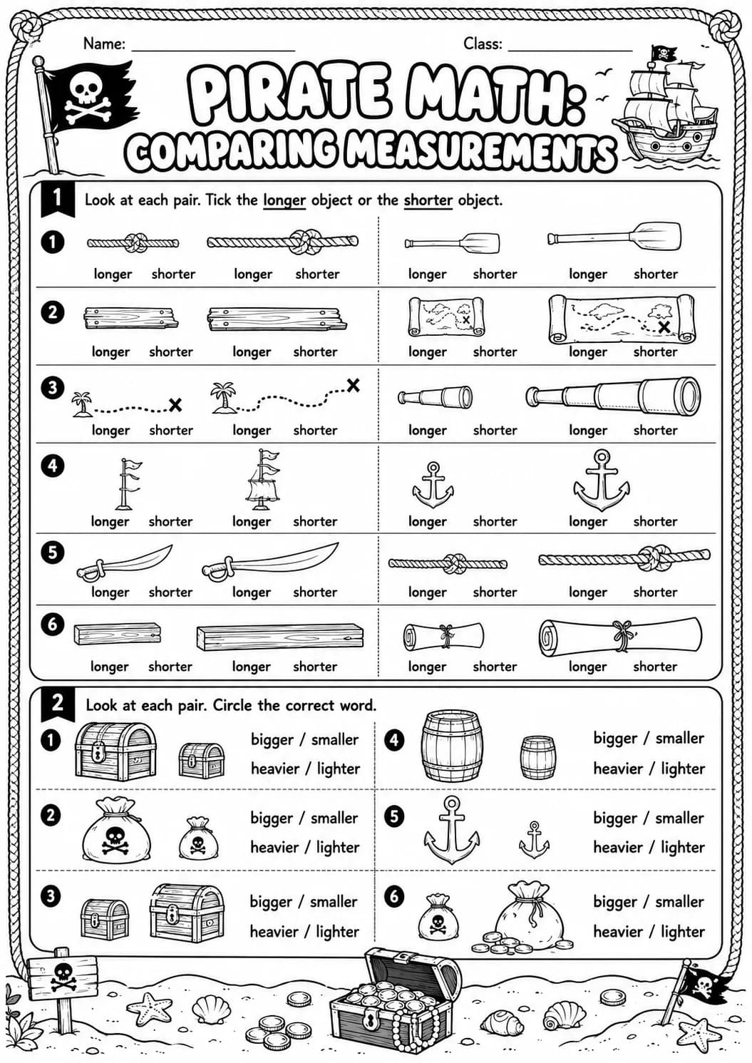 Pirate Math: Capacity and Volume Worksheet Pack printable Pirate Math worksheet preview from KiwiBee