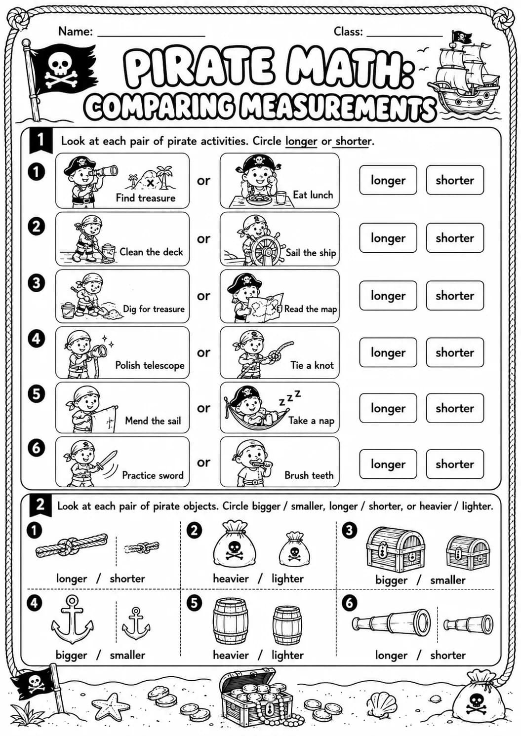 Pirate Math: Capacity and Volume Worksheet Pack page 3 printable Pirate Math preview